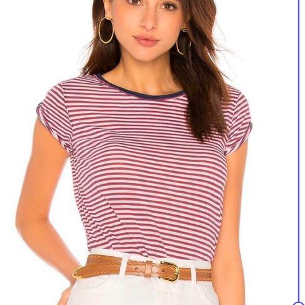 Free people Red and White Striped short sleeve Tee